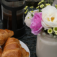 Relax over breakfast in the patio with views over Dartmoor