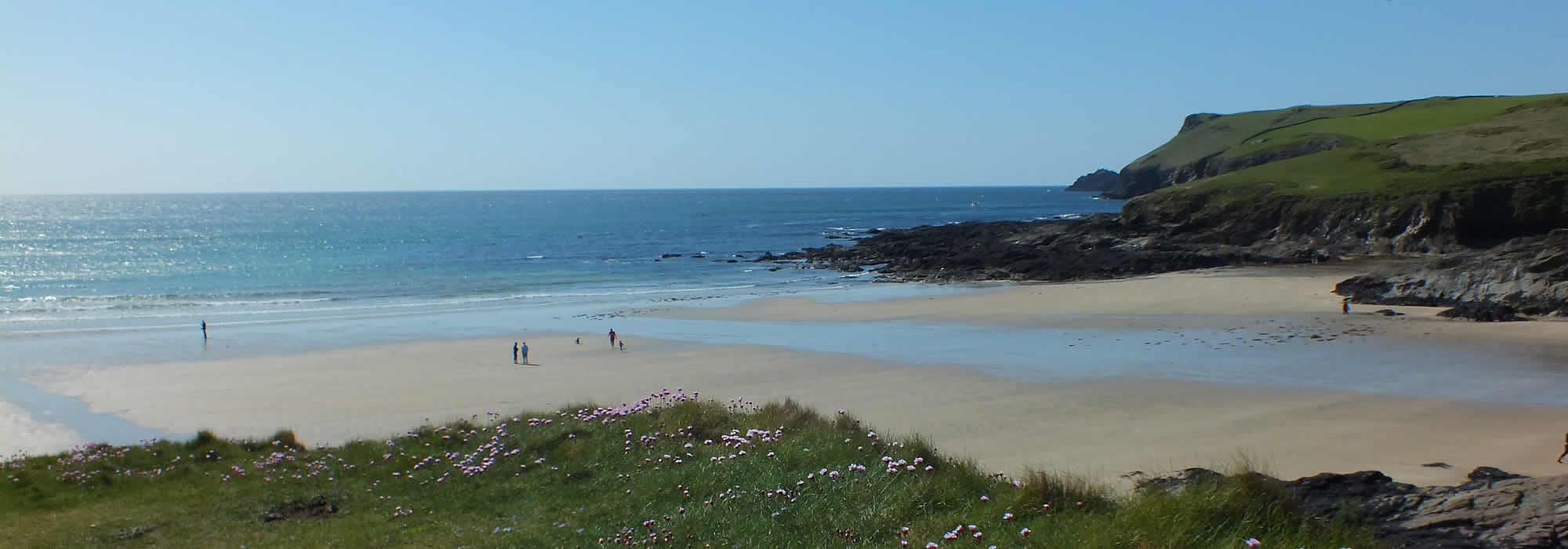 The popular family and surfing beach of Polzeath on the north coast of Cornwall